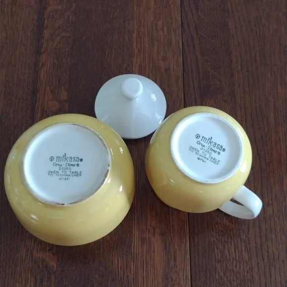 Vintage Mikasa Cera-Stone Sandra Creamer Sugar Bowl Set b540 - Picture 4 of 5